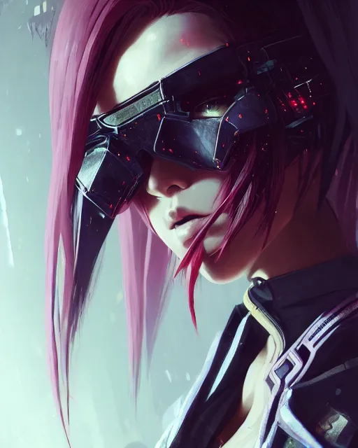 Prompt: female rouge assassin, wearing cyberpunk intricate streetwear, beautiful, detailed portrait, cell shaded, 4 k, concept art, by wlop, ilya kuvshinov, artgerm, krenz cushart, greg rutkowski, pixiv. cinematic dramatic atmosphere, sharp focus, volumetric lighting, cinematic lighting, studio quality