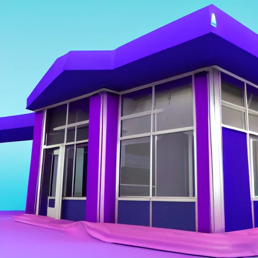 Image similar to 3D render of purple tornado inside of a blue mcdonalds