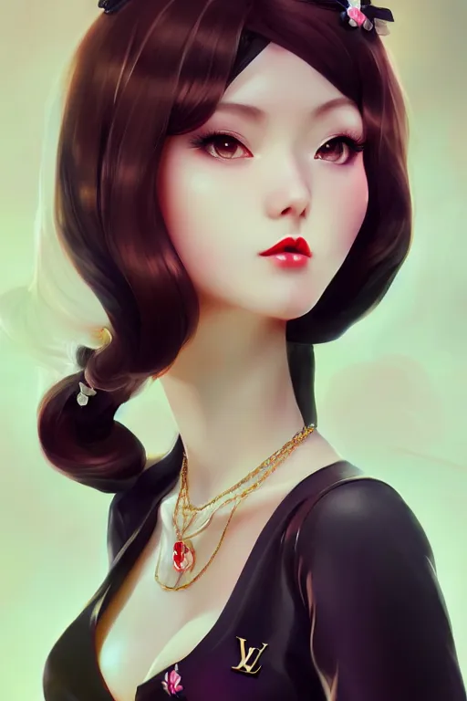 Image similar to a pin up and beautiful fashion charming dreamlke japan girl with lv jewelry, character art, art by artgerm lau and wlop and and ilya kuvshinov and john singer sargent, hyperdetailed, 8 k realistic, symmetrical, frostbite 3 engine, cryengine, dof, trending on artstation, digital art