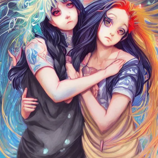 Prompt: Shion and Rimuru Tempest in the style of Magic The Gathering MTG by Hikari Shimoda and Charlie Bowater