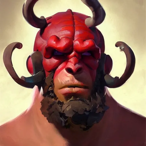 Image similar to greg manchess portrait painting of the hellboy as overwatch character, medium shot, asymmetrical, profile picture, organic painting, sunny day, matte painting, bold shapes, hard edges, street art, trending on artstation, by huang guangjian and gil elvgren and sachin teng