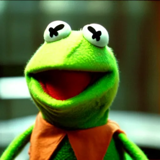 Prompt: Kermit the frog in a scene from the film The Matrix