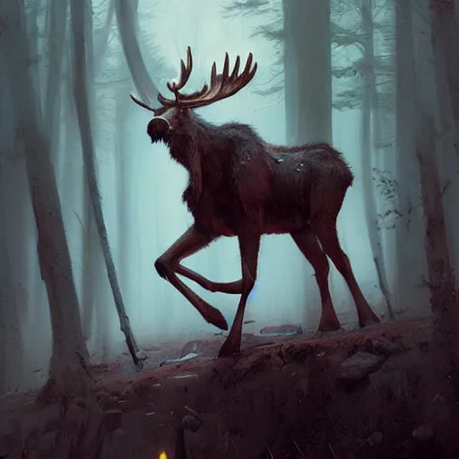 Image similar to bipedal moose by greg rutkowski