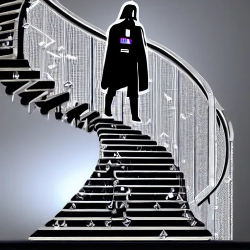 Image similar to Darth Vader walking down an infinite spiral staircase made out of diamonds,