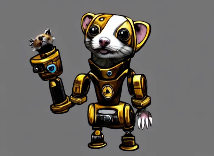 Image similar to futuristic steampunk ferret - shaped pet - robot, steampunk ferret - inspired robot, borderlands - inspired ferret - shaped robot