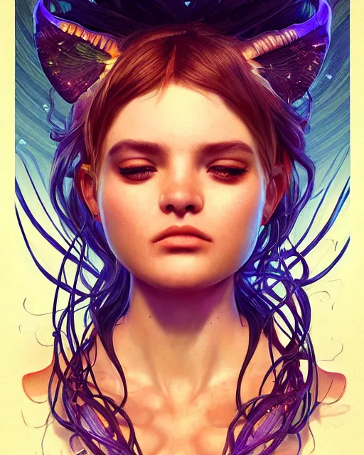 Image similar to one singular portrait of a cute bioluminescent caterpillar, highly detailed, digital painting, cinematic, hyper realism, dark retrowave, art by Stanley Lau and Artgerm and magali villeneuve and Alphonse Mucha, artstation, octane render, cgsociety