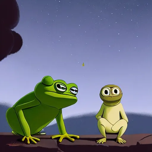 Image similar to goro fujita ilustration pepe the frog abducted by ufo during summer night characterized by francisco de goya, character art, sharp focus, highly detailed.