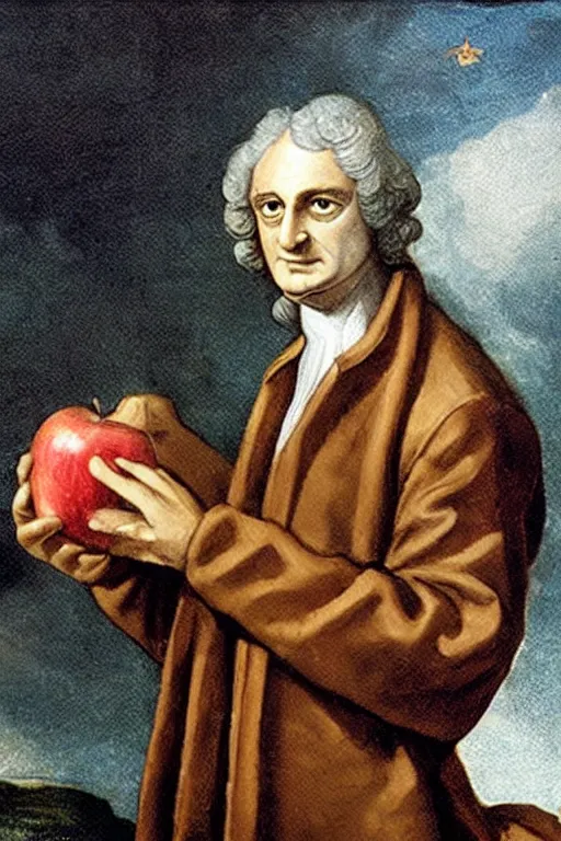 Image similar to isaac newton holding an apple