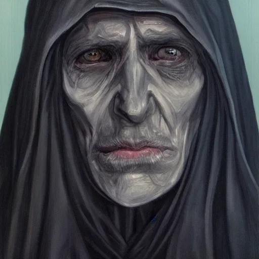 Image similar to a portrait of Nazgul from LOTR, long dark shadowy robes covering face, oil painting, high detail