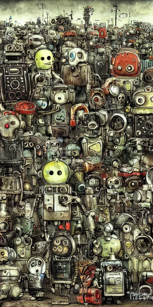 Image similar to a robot junkyard scene by alexander jansson