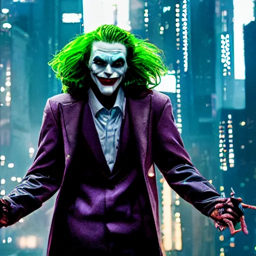 Image similar to Cyberpunk Joker, Film Still