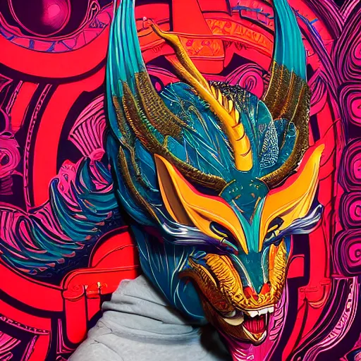 Prompt: Tristan Eaton, victo ngai, artgerm, Lofi dragon mask