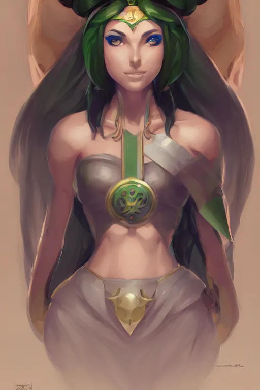 Prompt: portrait, head and torso only, palutena, design by lois van baarle by sung choi by john kirby artgerm and greg rutkowski and magali villeneuve mage fighter assassin, trending on artstation, concept art, fine detail, sharp detail, masterpiece