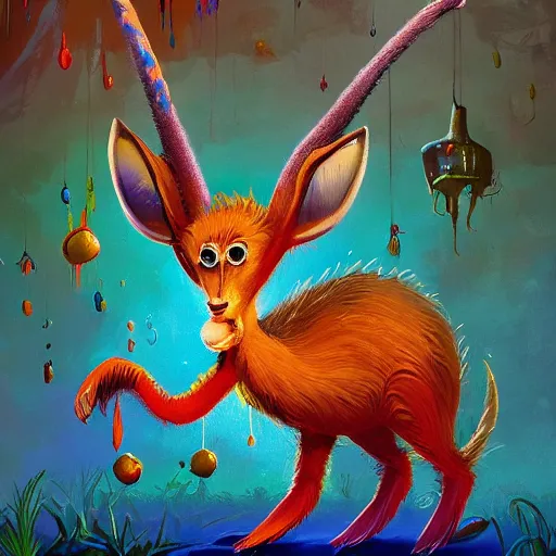 Prompt: a dik dik monster colorful, digital art,environment background shed, a shed in the background, fantasy, magic, trending on artstation, ultra detailed, professional illustration by Basil Gogos