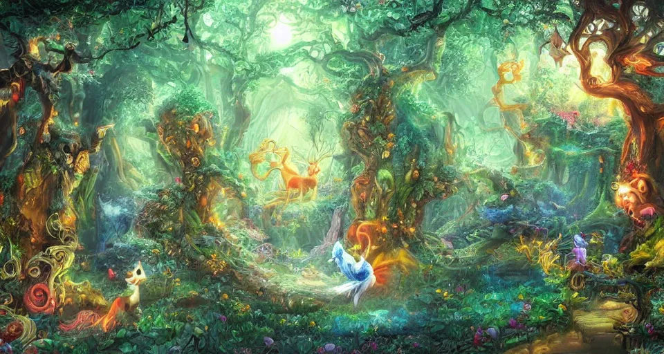 Prompt: Enchanted and magic forest, by Qian Xuan