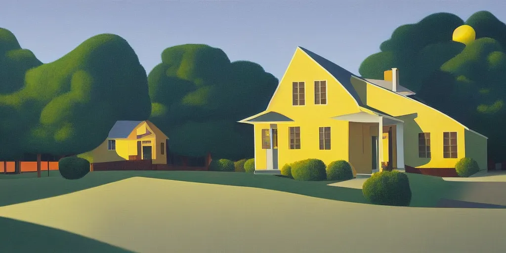 Prompt: great yellow house, summer evening, kenton nelson