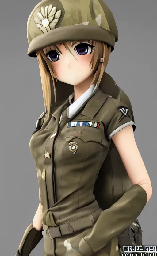 Prompt: Anime girl figure in militar uniform, unreal engine, highly detailed.