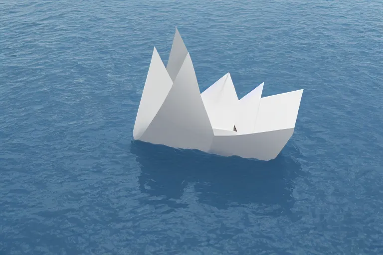 Prompt: a large paper boat floating in the ocean, hyperrealistic, 4k, octane render, unreal engine 5 - n 2