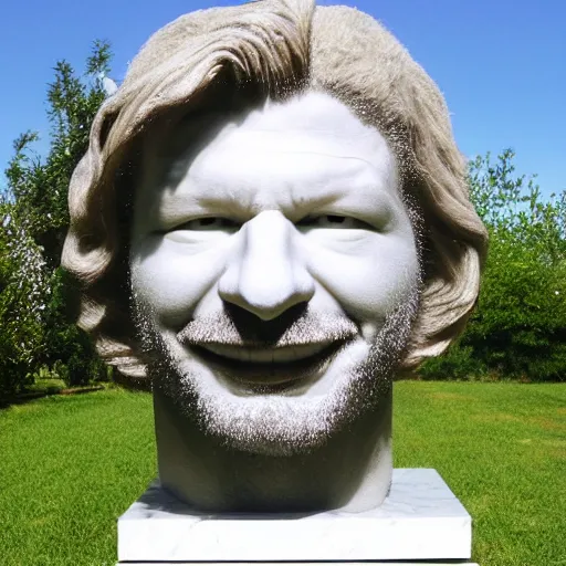 Prompt: sculpture of the face of aphex twin by donatello, white marble, outside view, cinematic