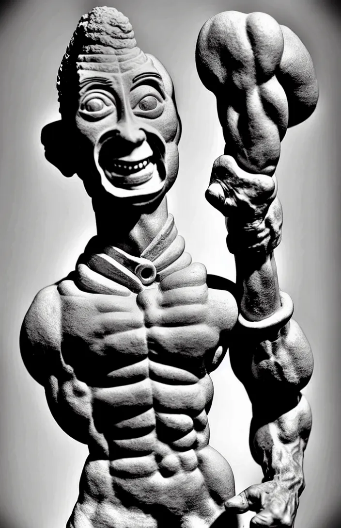 Image similar to heroic, muscular stone sculpture of pee - wee herman