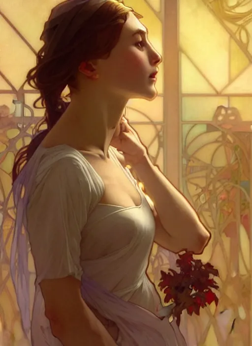 Prompt: digital character concept art by artgerm, by greg rutkowski, by alphonse mucha. clear portrait of a shy modern wife blessed by god to grow immaculately fertile and perfect!! blonde, in clothes! holy body! light effect. hyper detailed, glowing lights!! intricate, elegant, digital painting, artstation, smooth, sharp focus