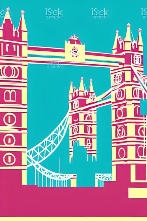 Image similar to minimalist boho style art of colorful london tower bridge, illustration, vector art