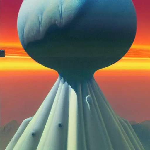 Image similar to powerful chilled land pearnuclear explosion phantasm, by chesley bonestell and beeple, oil on canvas, child's drawing