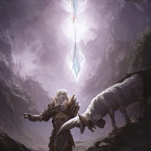 Prompt: Anthropomorphized Sheep casting epic spell, magic the gathering artwork, D&D, fantasy, cinematic lighting, centered, symmetrical, highly detailed, digital painting, artstation, concept art, smooth, sharp focus, illustration, volumetric lighting, epic Composition, 8k, art by Akihiko Yoshida and Greg Rutkowski and Craig Mullins, heroic pose, oil painting, cgsociety, magic lab background