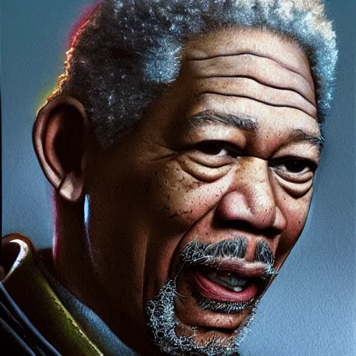 Image similar to A photorealistic illustration of Morgan Freeman wearing Gordon freeman's armor