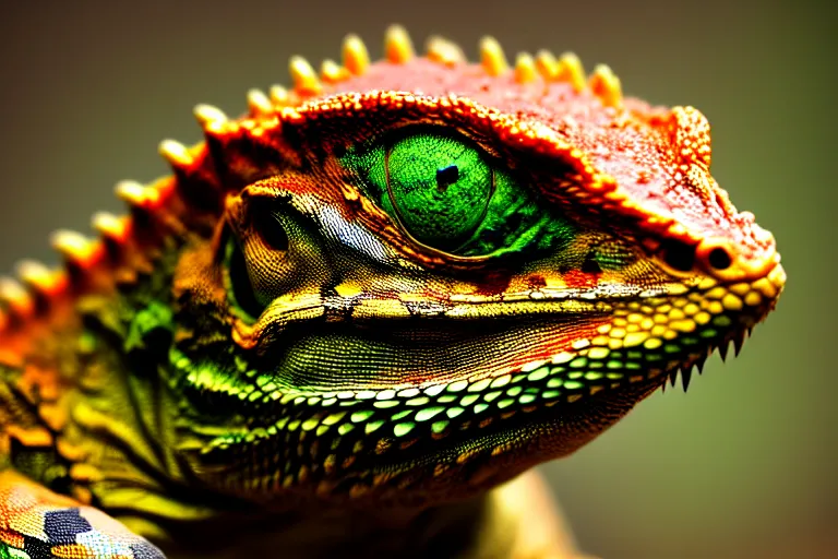 Image similar to angry lizard looking at the lens, full face, professional shooting, nation geographic style, many details, high quality, 8 k