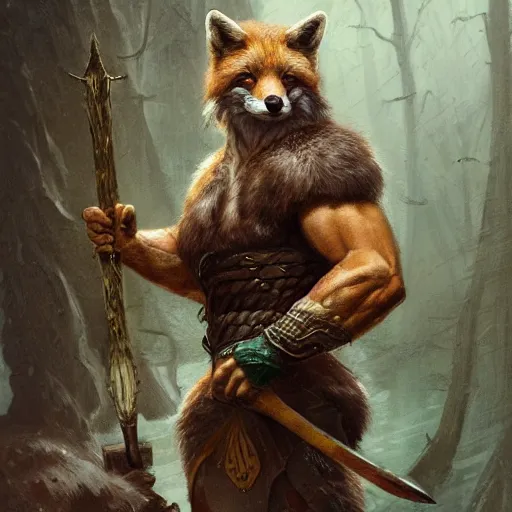 Prompt: portrait of a muscular, anthropomorphic fox warrior with completely green fur, and a long beard, holding an viking axe in a polar reagion, by greg rutkowski and frank frazetta, intricate, artstation, vibrant, cinematic, style of magic : the gathering