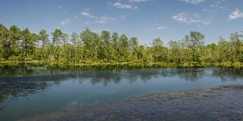 Prompt: photo field with Lake with black Water reality