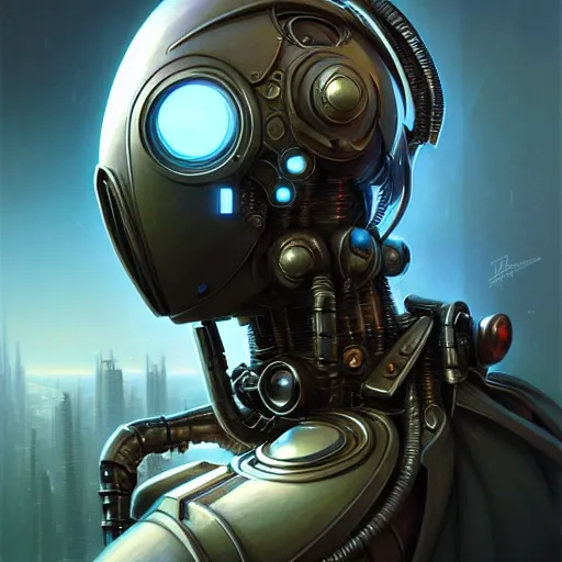 Image similar to front shot of a cyberpunk gazmask robot character, intricate, elegant, highly detailed, centered, digital painting, artstation, concept art, smooth, sharp focus, illustration, artgerm, Tomasz Alen Kopera, Peter Mohrbacher, donato giancola, Joseph Christian Leyendecker, WLOP, Boris Vallejo