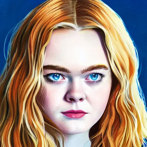 Prompt: professional painting of Elle Fanning in the style of Mark Waid and Alex Ross, head and shoulders portrait, symmetrical facial features, smooth, sharp focus, illustration, intricate, stormy weather, extremely detailed masterpiece,