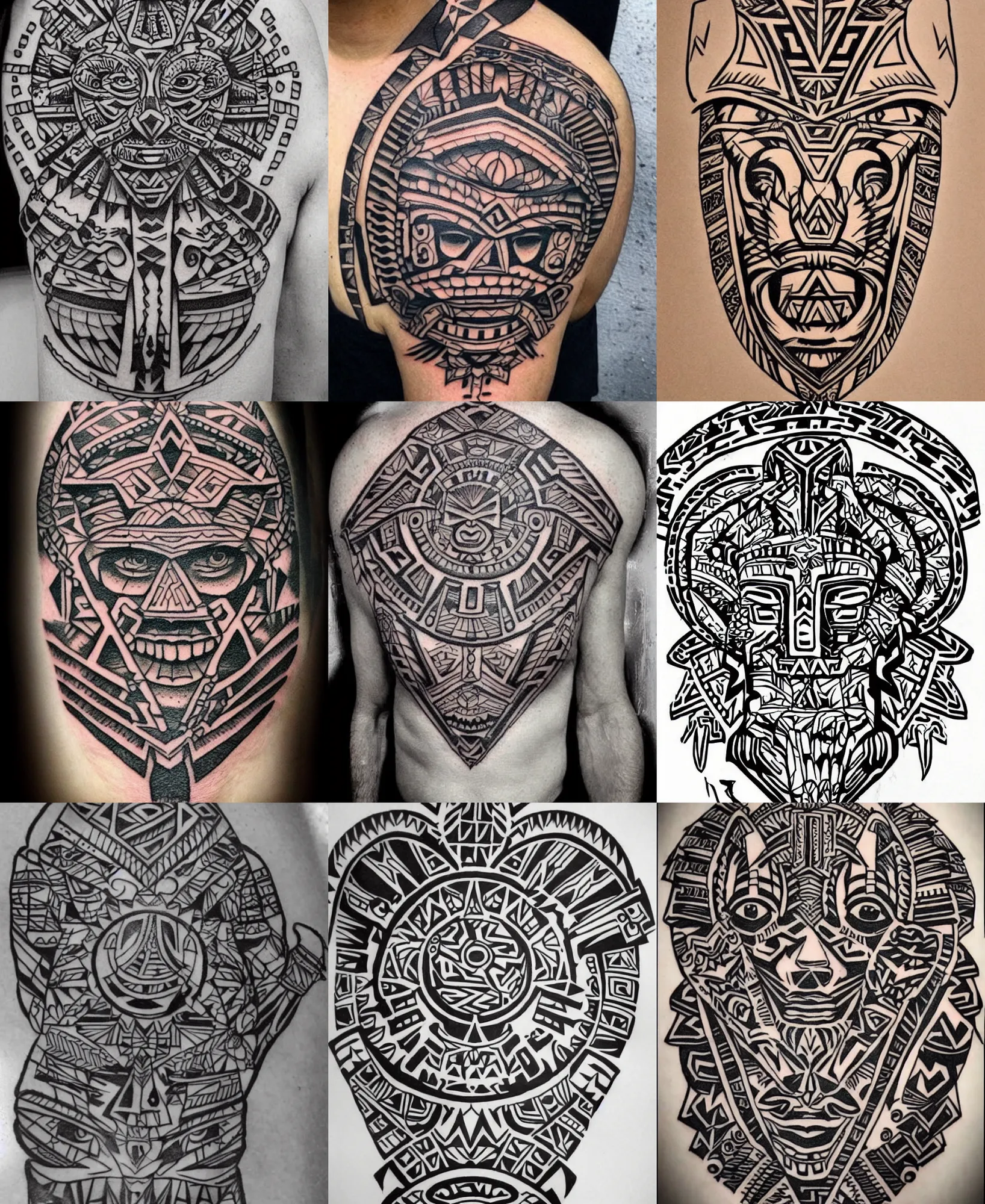 Prompt: amazing detailed aztec tattoo stencil