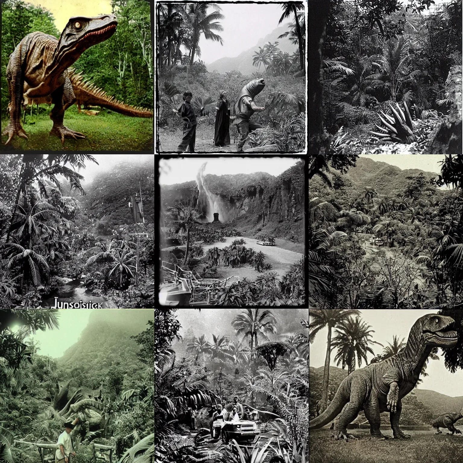 Prompt: “Jurassic park, 1900’s photo”
