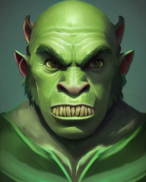 Image similar to « a portrait of a green orc, a character portrait by paul kelpe, reddit contest winner, sots art, ilya kuvshinov, 2 d game art, parallax »