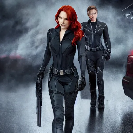 Image similar to Norman Reedus as Black Widow from The Avengers, cinematic photo