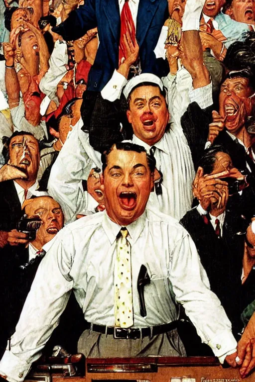 Image similar to the wolf of wall street painted by Norman Rockwell