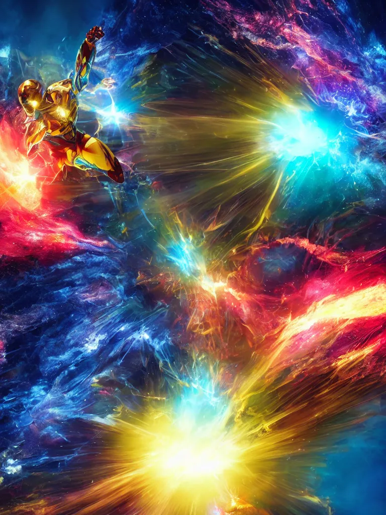 Prompt: a cgi film render from supernova from a sun rainbow coloured explosion, cinematic, photo realistic, mega legendary, mega epic, conecpt art, cinematic, highly detailed, ornate, sharp detail, 4K, realistic, octane render, far away and close camera shots, superhero photograph, world award winning cgi film maker, year of photo 2022