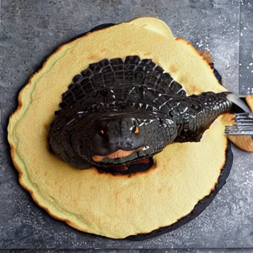 Image similar to !!! crocodile flattened!!! into ( ( ( pancake ) ) )