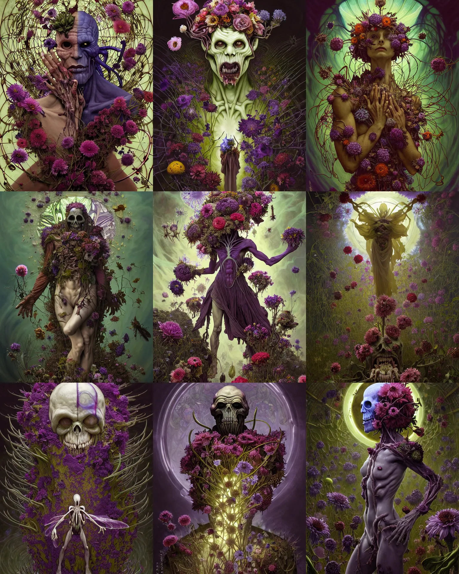 Prompt: the platonic ideal of flowers, rotting, insects and praying of cletus kasady ultimate carnage thanos dementor wild hunt doctor manhattan chtulu nazgul mandelbulb davinci, d & d, fantasy, ego death, intense, scary, decay, dmt, art by artgerm and greg rutkowski and alphonse mucha and giuseppe arcimboldo