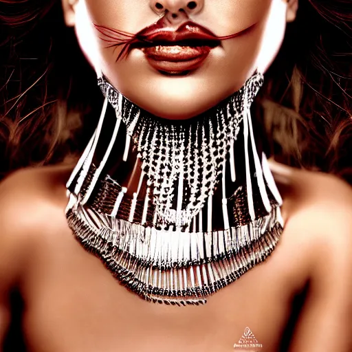 Prompt: stunning portrait of a female model, symmetrical poses, photography by erich caparas, high fashion, avant garde, symmetrical feature. photorealistic