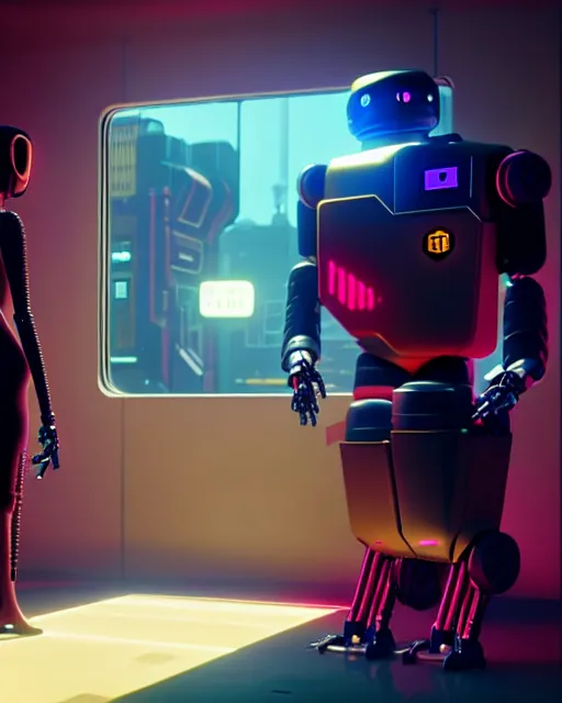 Prompt: robots from the cartoon series love, death and robots two in the void, cyberpunk 2 0 7 7, clemente, francesco may wilson, edward hopper filonov, beautiful face, octane rendering