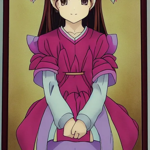 Prompt: Masterpiece portrait of a Sakura Kinomoto from Card Captor Sakura drawn by Paul Delveaux