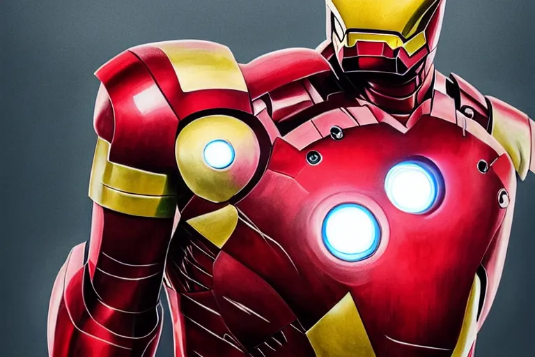 Image similar to portrait of iron man with 😂 on chest, high octane, 4 k, hyper realistic, hyper detailed