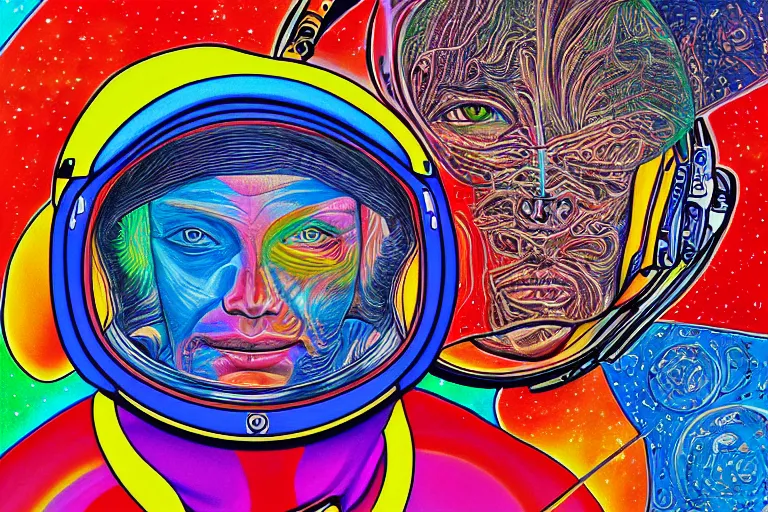 Image similar to a portrait of an astronaut in the style of alex grey,