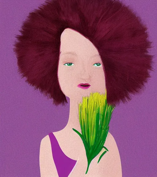 Image similar to A girl with pink hair holding a vase, digital art