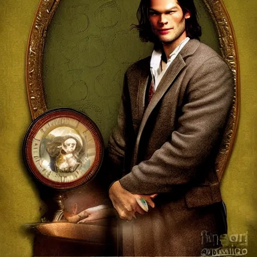 Image similar to Stunning portrait of handsome Jared Padalecki as an angel, in the style of norman rockwell, digital art