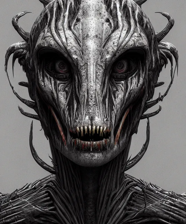 Image similar to a portrait of a yautja predator by hr giger, fantasy, elegant, crisp 8 k line art, digital painting, artstation, unreal engine, octane render, emissive lighting, concept art, matte, sharp focus, hyper realistic lighting, illustration, art by josan gonzalez